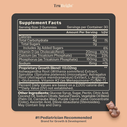 TruHeight Growth Gummies Tall Nutrition for Natural Growth Supplement for Kids & Teens